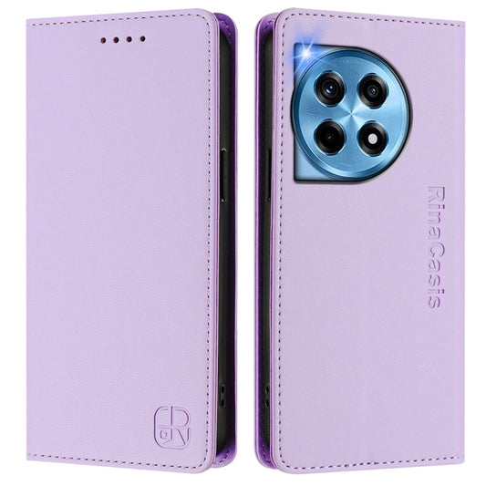 For OnePlus 12 Global RC01 Dual-Folded Magnetic Suction RFID Leather Phone Case(Light Purple) by buy2fix