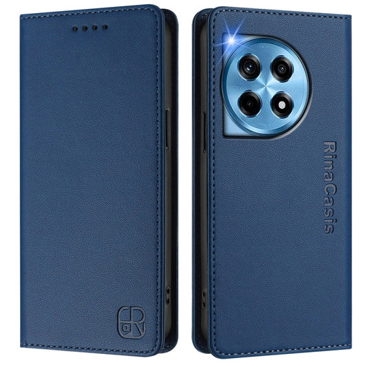 For OnePlus 12 Global RC01 Dual-Folded Magnetic Suction RFID Leather Phone Case(Dark Blue) by buy2fix