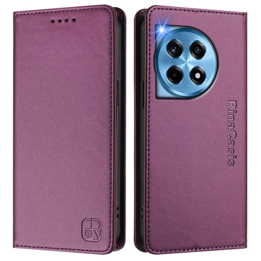 For OnePlus 12 Global RC01 Dual-Folded Magnetic Suction RFID Leather Phone Case(Violet) by buy2fix