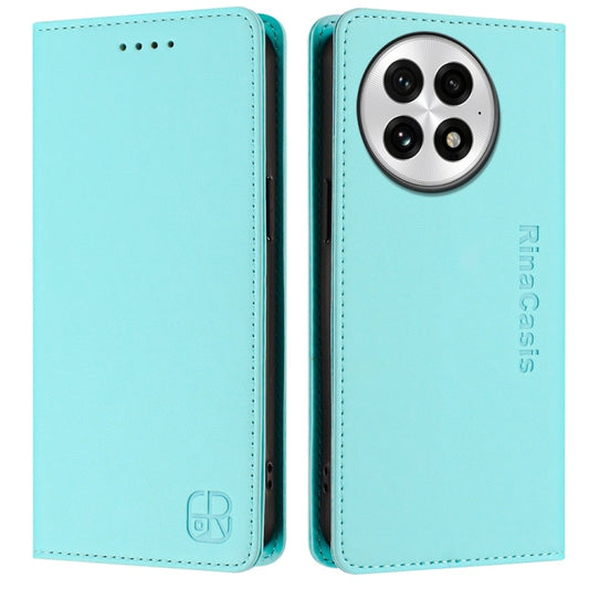 For OnePlus 13 RC01 Dual-Folded Magnetic Suction RFID Leather Phone Case(Mint Green) by buy2fix