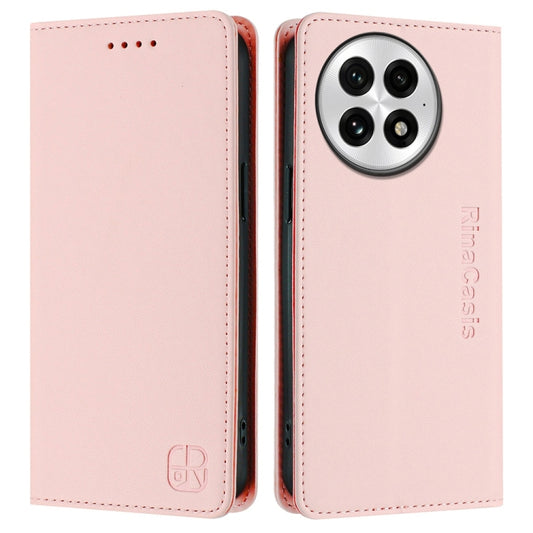 For OnePlus 13 RC01 Dual-Folded Magnetic Suction RFID Leather Phone Case(Pink) by buy2fix