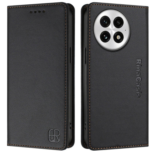 For OnePlus 13 RC01 Dual-Folded Magnetic Suction RFID Leather Phone Case(Black) by buy2fix