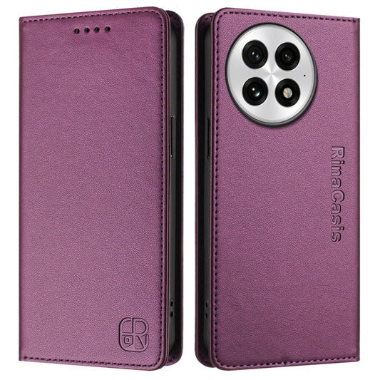 For OnePlus 13 RC01 Dual-Folded Magnetic Suction RFID Leather Phone Case(Violet) by buy2fix