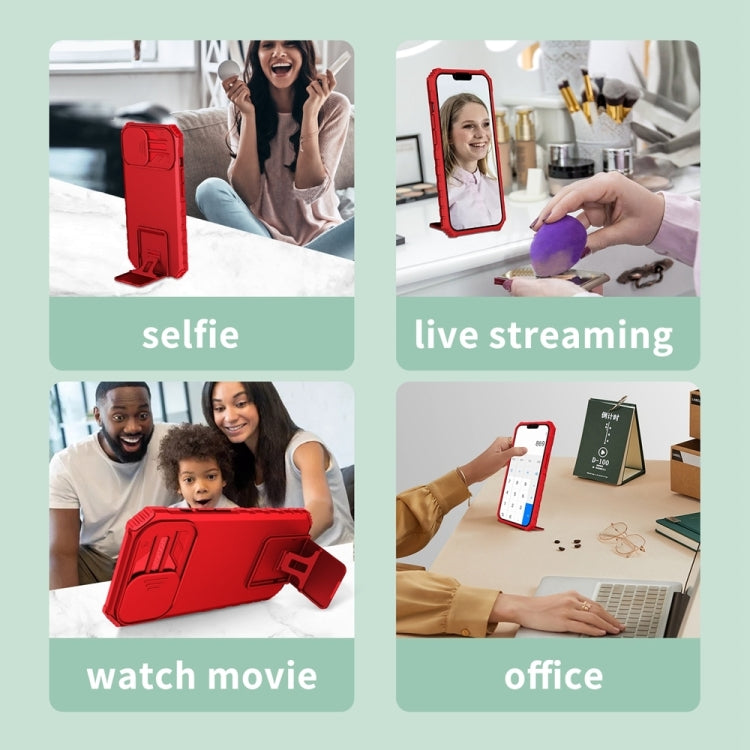 For Samsung Galaxy S25 5G Stereoscopic Holder Sliding Camshield Phone Case(Red) by buy2fix