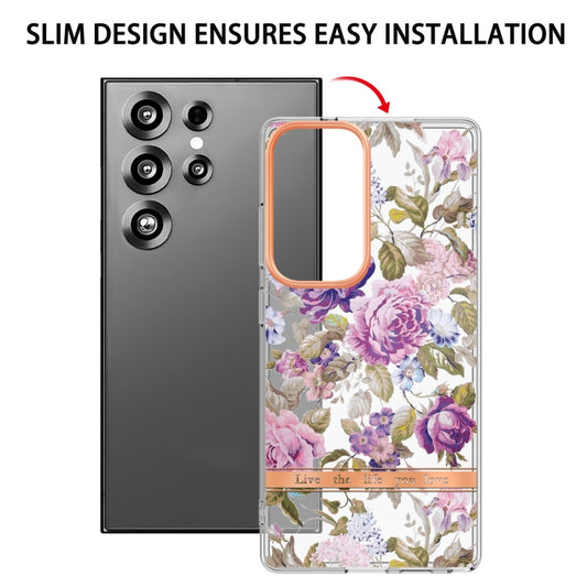 For Samsung Galaxy S25 Ultra 5G Flowers and Plants Series IMD TPU Phone Case(Purple Peony) by buy2fix