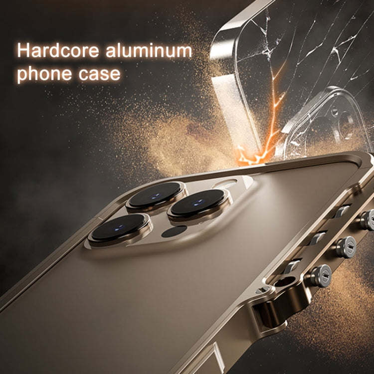 For iPhone 16 Mechanical Armor Creative Metal Frame Aluminum Alloy Phone Case(Gold) - iPhone 16 Cases by buy2fix | Online Shopping UK | buy2fix