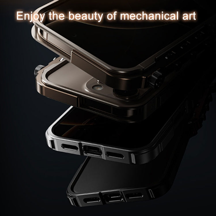 For iPhone 16 Mechanical Armor Creative Metal Frame Aluminum Alloy Phone Case(Gold) - iPhone 16 Cases by buy2fix | Online Shopping UK | buy2fix
