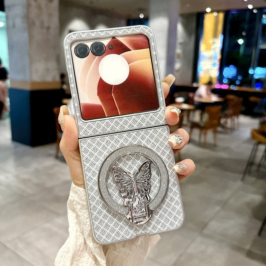 For Motorola Razr 50 Ultra Sparkling Diamond Rhombus PC Phone Case with Holder(Silver) by buy2fix