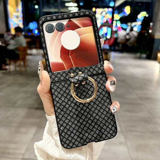 For Motorola Razr 50 Ultra Sparkling Diamond Rhombus PC Phone Case with Ring(Black) by buy2fix