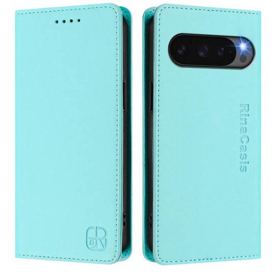 For Google Pixel 10 / 10 Pro 5G Global RC01 Dual-Folded Magnetic Suction RFID Leather Phone Case(Mint Green) - Google Cases by buy2fix | Online Shopping UK | buy2fix