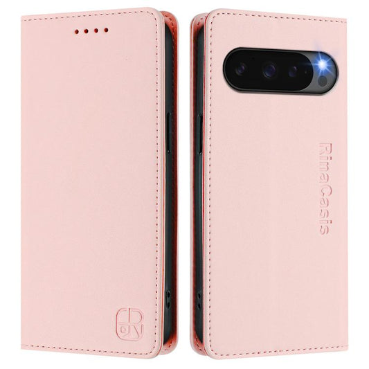 For Google Pixel 10 / 10 Pro 5G Global RC01 Dual-Folded Magnetic Suction RFID Leather Phone Case(Pink) - Google Cases by buy2fix | Online Shopping UK | buy2fix