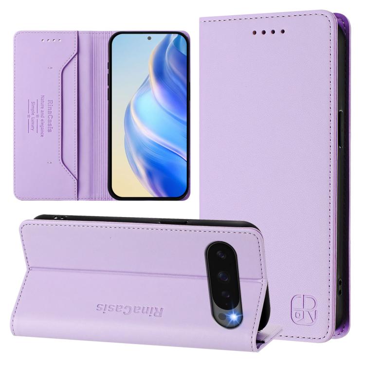 For Google Pixel 10 / 10 Pro 5G Global RC01 Dual-Folded Magnetic Suction RFID Leather Phone Case(Light Purple) - Google Cases by buy2fix | Online Shopping UK | buy2fix