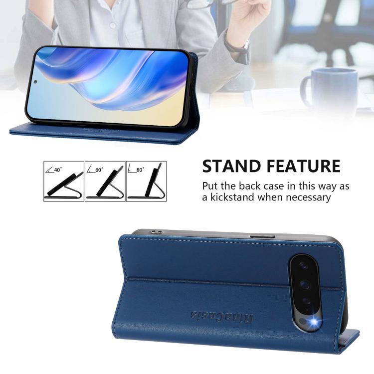 For Google Pixel 10 / 10 Pro 5G Global RC01 Dual-Folded Magnetic Suction RFID Leather Phone Case(Dark Blue) - Google Cases by buy2fix | Online Shopping UK | buy2fix