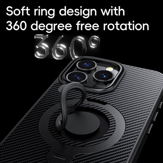 For iPhone 16 Pro Max Carbon Fiber MagSafe Phone Case with 360 Degree Rotating Holder(Black Grey) - iPhone 16 Pro Max Cases by buy2fix | Online Shopping UK | buy2fix