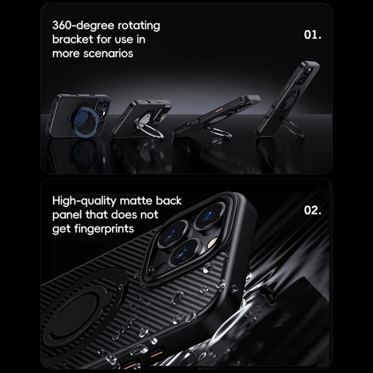 For iPhone 16 Pro Carbon Fiber MagSafe Phone Case with 360 Degree Rotating Holder(Black Blue) - iPhone 16 Pro Cases by buy2fix | Online Shopping UK | buy2fix