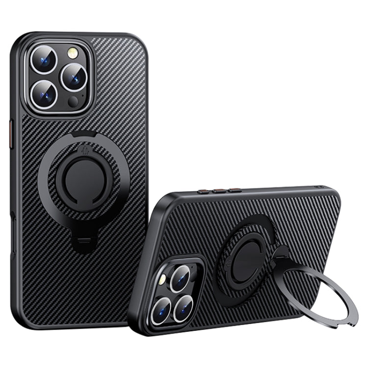 For iPhone 16 Pro Carbon Fiber MagSafe Phone Case with 360 Degree Rotating Holder(Black) - iPhone 16 Pro Cases by buy2fix | Online Shopping UK | buy2fix