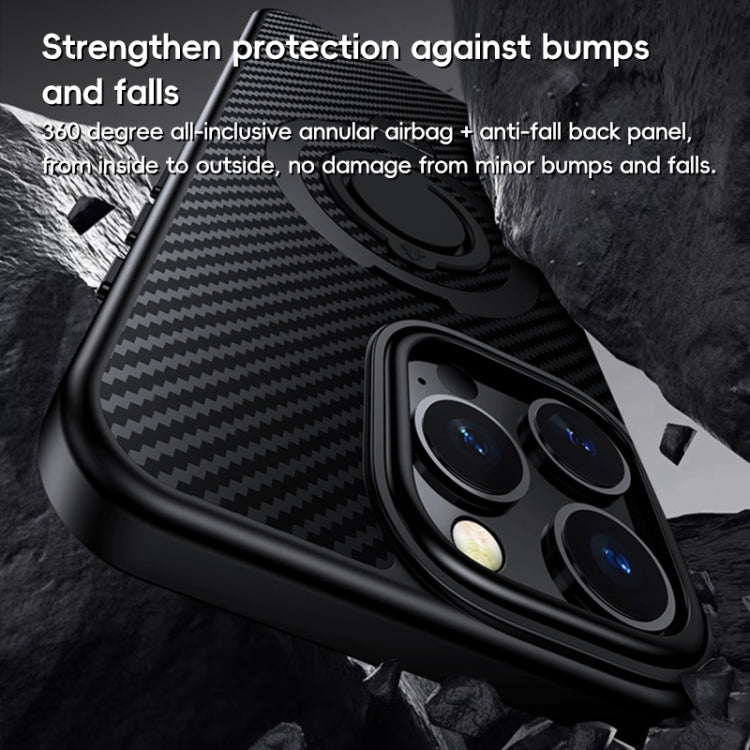 For iPhone 16 Pro Carbon Fiber MagSafe Phone Case with 360 Degree Rotating Holder(Black Silver) - iPhone 16 Pro Cases by buy2fix | Online Shopping UK | buy2fix