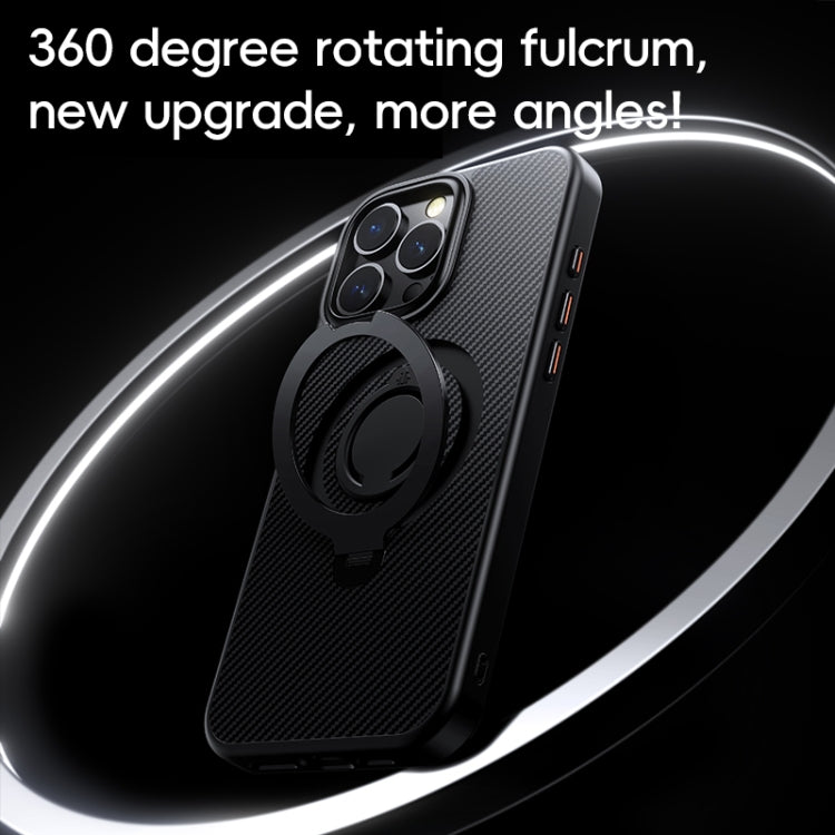 For iPhone 16 Pro Carbon Fiber MagSafe Phone Case with 360 Degree Rotating Holder(Black Silver) - iPhone 16 Pro Cases by buy2fix | Online Shopping UK | buy2fix