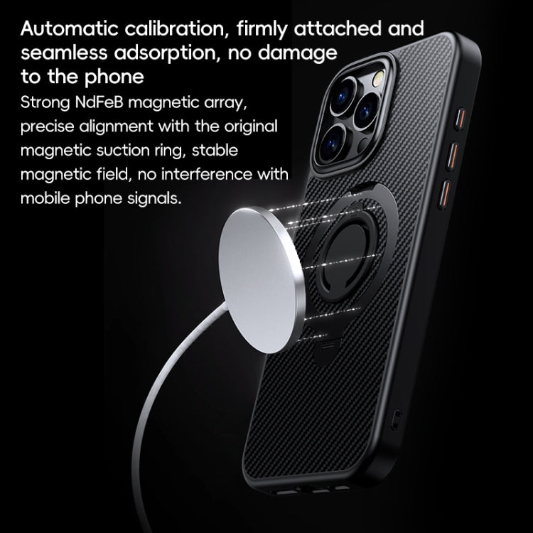 For iPhone 16 Pro Carbon Fiber MagSafe Phone Case with 360 Degree Rotating Holder(Black Silver) - iPhone 16 Pro Cases by buy2fix | Online Shopping UK | buy2fix