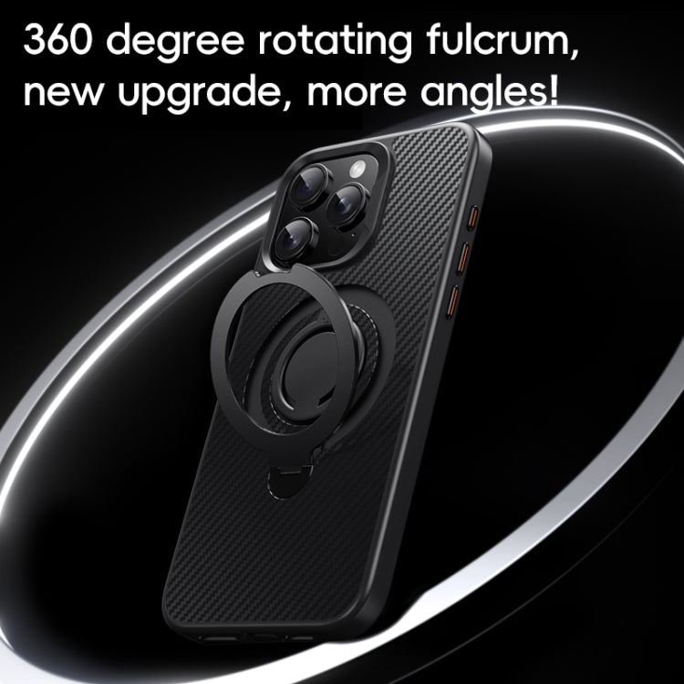 For iPhone 15 Pro Carbon Fiber MagSafe Phone Case with 360 Degree Rotating Holder(Black) - iPhone 15 Pro Cases by buy2fix | Online Shopping UK | buy2fix