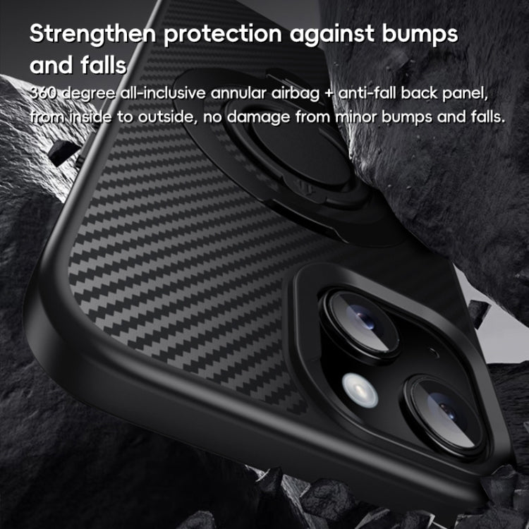For iPhone 15 Carbon Fiber MagSafe Phone Case with 360 Degree Rotating Holder(Black Blue) - iPhone 15 Cases by buy2fix | Online Shopping UK | buy2fix