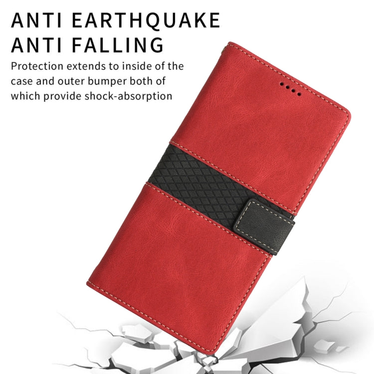 For Samsung Galaxy S25+ 5G Grid Stitching Leather Phone Case with Lanyard(Red) by buy2fix