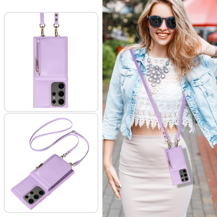For Samsung Galaxy S25 Ultra 5G Crossbody Lanyard Zipper Wallet Leather Phone Case(Purple) by buy2fix