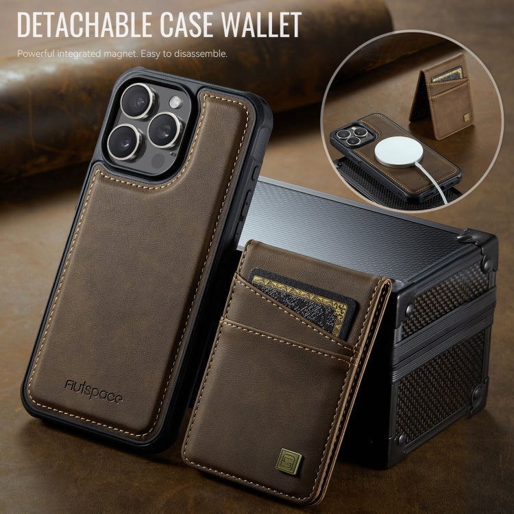 For iPhone 15 Pro Max AutSpace A12 MagSafe Magnetic RFID Card Bag Phone Case(Coffee) - iPhone 15 Pro Max Cases by AutSpace | Online Shopping UK | buy2fix