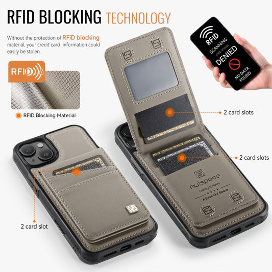 For iPhone 15 AutSpace A12 MagSafe Magnetic RFID Card Bag Phone Case(Khaki) - iPhone 15 Cases by AutSpace | Online Shopping UK | buy2fix