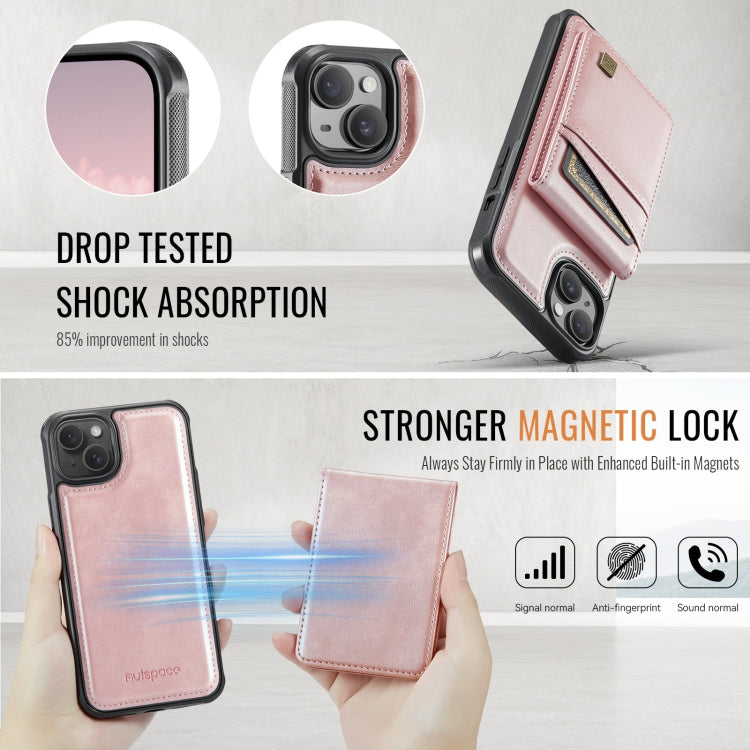 For iPhone 14 Plus AutSpace A12 MagSafe Magnetic RFID Card Bag Phone Case(Rose Gold) - iPhone 14 Plus Cases by AutSpace | Online Shopping UK | buy2fix