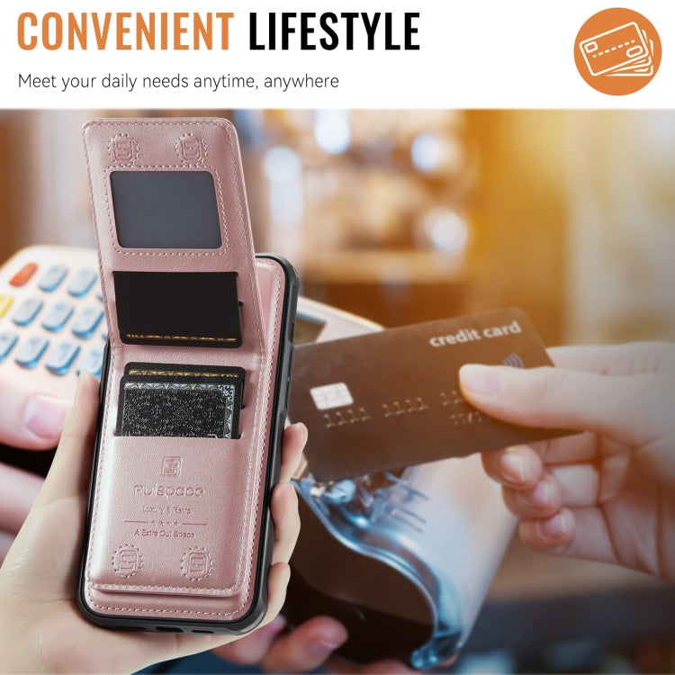 For iPhone 14 Plus AutSpace A12 MagSafe Magnetic RFID Card Bag Phone Case(Rose Gold) - iPhone 14 Plus Cases by AutSpace | Online Shopping UK | buy2fix