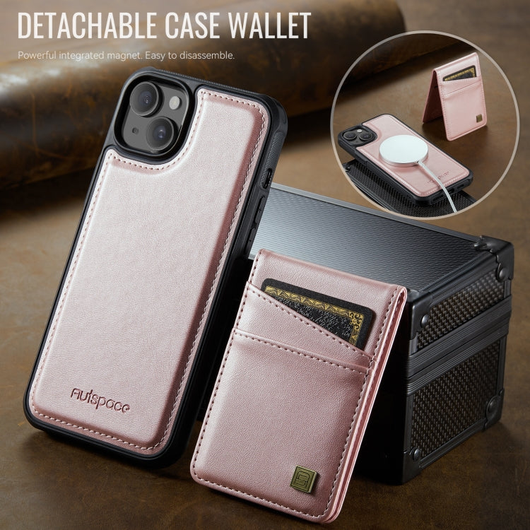For iPhone 14 Plus AutSpace A12 MagSafe Magnetic RFID Card Bag Phone Case(Rose Gold) - iPhone 14 Plus Cases by AutSpace | Online Shopping UK | buy2fix