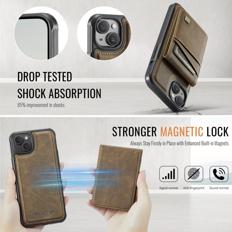 For iPhone 14 Plus AutSpace A12 MagSafe Magnetic RFID Card Bag Phone Case(Coffee) - iPhone 14 Plus Cases by AutSpace | Online Shopping UK | buy2fix