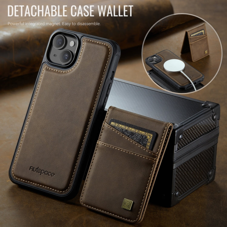 For iPhone 14 Plus AutSpace A12 MagSafe Magnetic RFID Card Bag Phone Case(Coffee) - iPhone 14 Plus Cases by AutSpace | Online Shopping UK | buy2fix