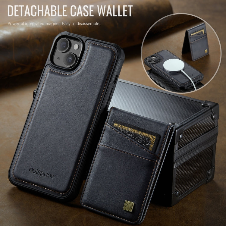 For iPhone 14 AutSpace A12 MagSafe Magnetic RFID Card Bag Phone Case(Black) - iPhone 14 Cases by AutSpace | Online Shopping UK | buy2fix