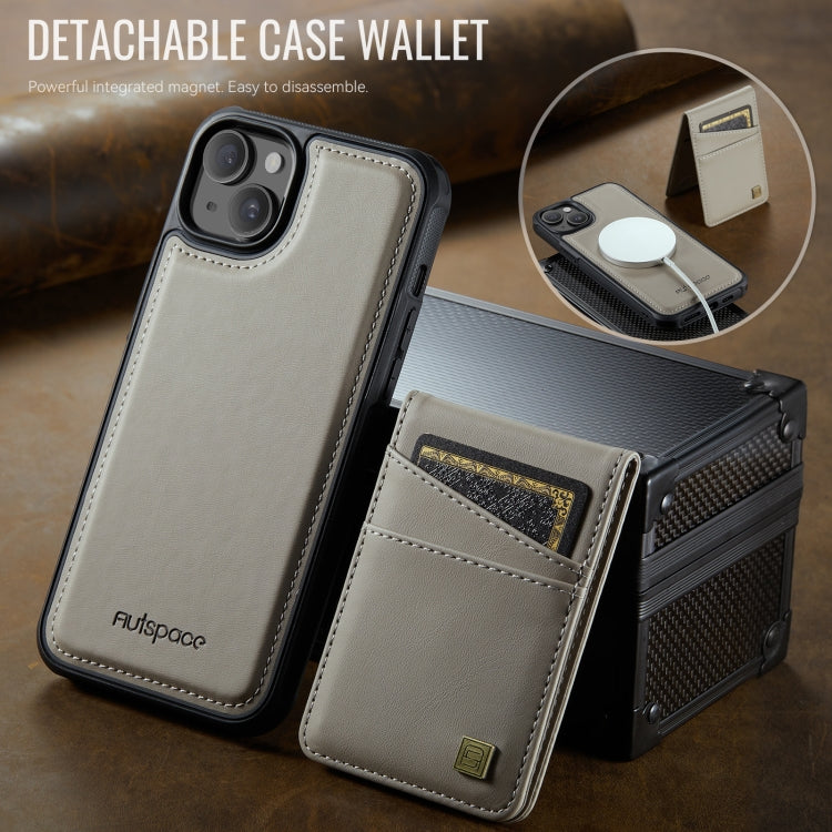 For iPhone 13 AutSpace A12 MagSafe Magnetic RFID Card Bag Phone Case(Khaki) - iPhone 13 Cases by AutSpace | Online Shopping UK | buy2fix