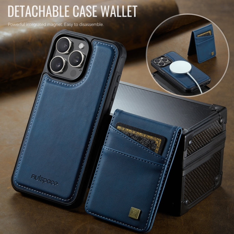 For iPhone 12 / 12 Pro AutSpace A12 MagSafe Magnetic RFID Card Bag Phone Case(Blue) - iPhone 12 / 12 Pro Cases by AutSpace | Online Shopping UK | buy2fix