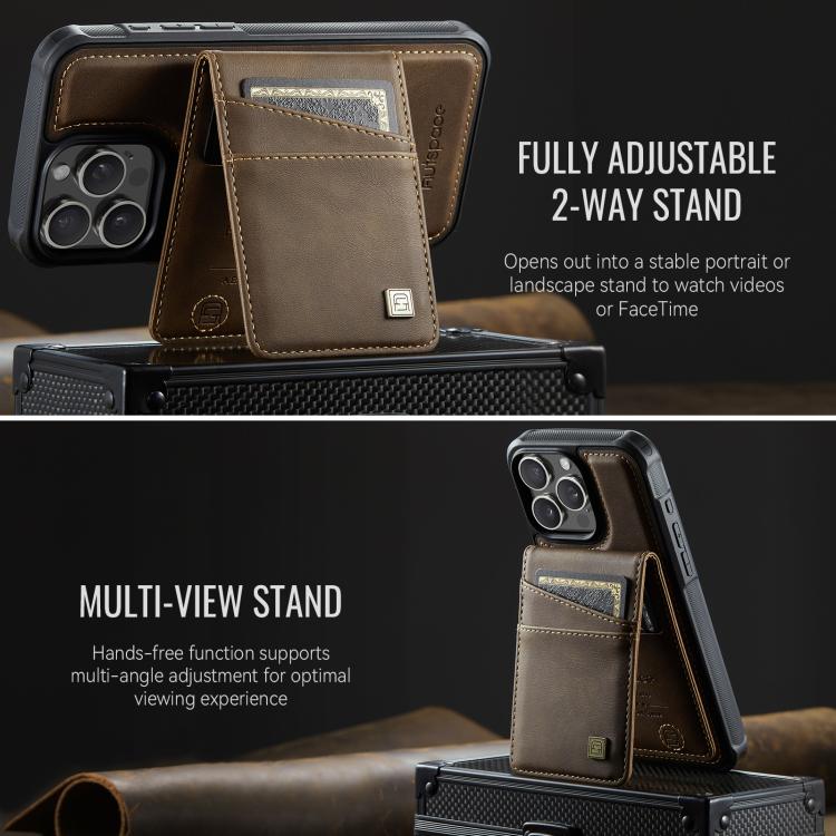 For iPhone 16 Pro Max AutSpace A12 MagSafe Magnetic RFID Card Bag Phone Case(Coffee) - iPhone 16 Pro Max Cases by AutSpace | Online Shopping UK | buy2fix