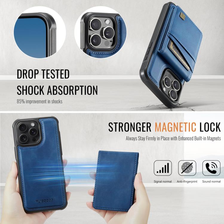 For iPhone 16 Pro AutSpace A12 MagSafe Magnetic RFID Card Bag Phone Case(Blue) - iPhone 16 Pro Cases by AutSpace | Online Shopping UK | buy2fix