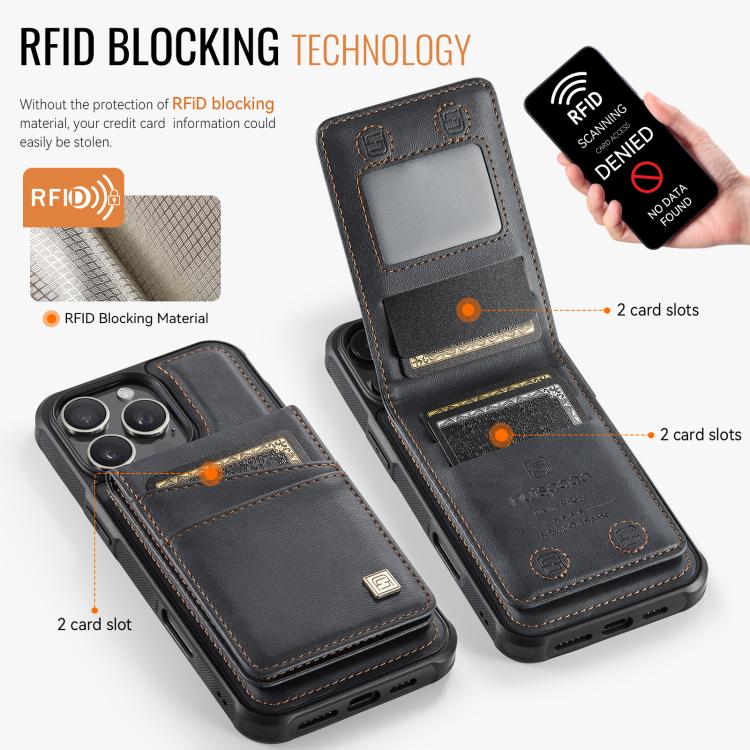 For iPhone 16 Pro AutSpace A12 MagSafe Magnetic RFID Card Bag Phone Case(Black) - iPhone 16 Pro Cases by AutSpace | Online Shopping UK | buy2fix