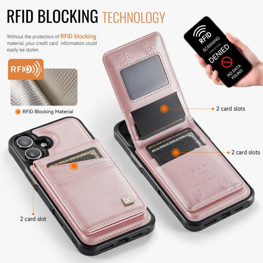 For iPhone 16 Plus AutSpace A12 MagSafe Magnetic RFID Card Bag Phone Case(Rose Gold) - iPhone 16 Plus Cases by AutSpace | Online Shopping UK | buy2fix