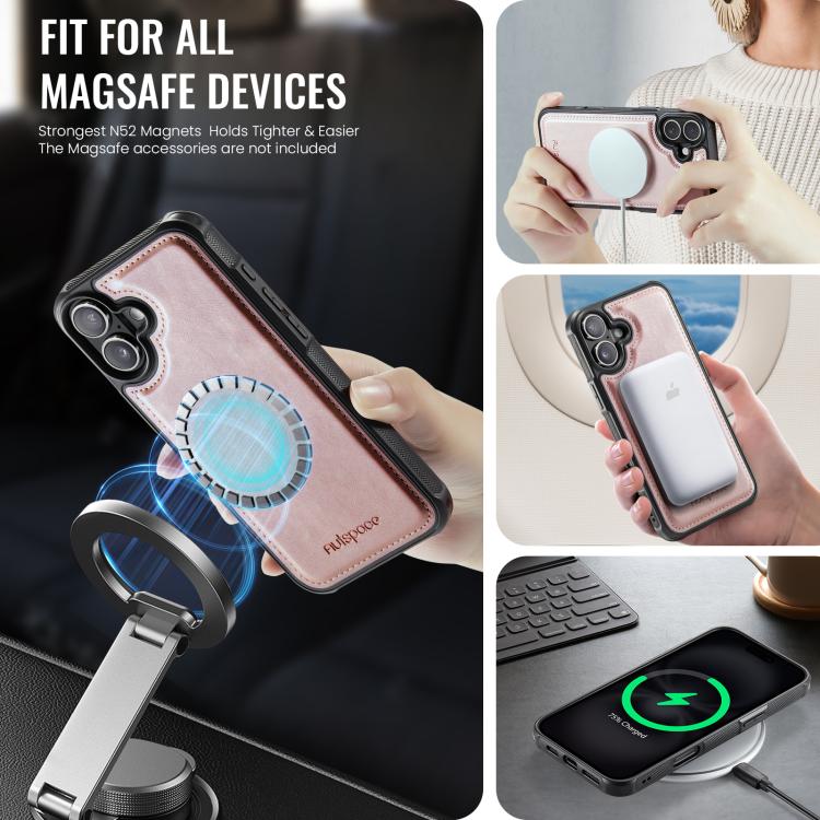 For iPhone 16 Plus AutSpace A12 MagSafe Magnetic RFID Card Bag Phone Case(Rose Gold) - iPhone 16 Plus Cases by AutSpace | Online Shopping UK | buy2fix