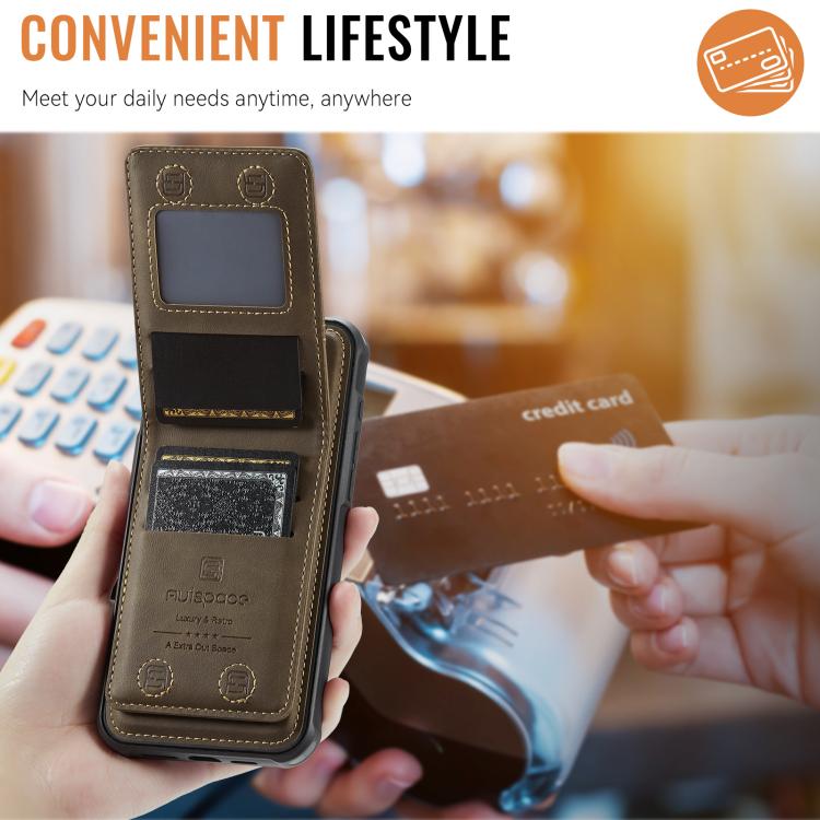 For iPhone 16 Plus AutSpace A12 MagSafe Magnetic RFID Card Bag Phone Case(Coffee) - iPhone 16 Plus Cases by AutSpace | Online Shopping UK | buy2fix