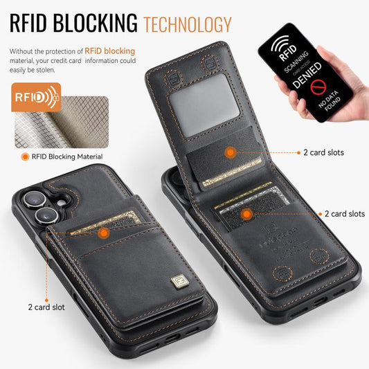 For iPhone 16 Plus AutSpace A12 MagSafe Magnetic RFID Card Bag Phone Case(Black) - iPhone 16 Plus Cases by AutSpace | Online Shopping UK | buy2fix