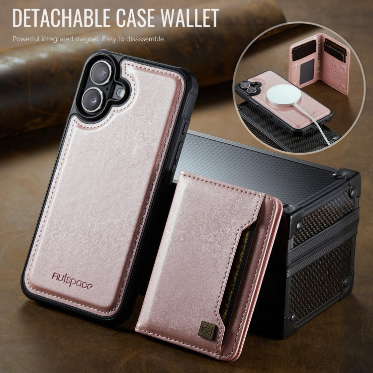 For iPhone 16 Plus AutSpace A13 MagSafe Magnetic RFID Flip Card Bag Phone Case(Rose Gold) - iPhone 16 Plus Cases by AutSpace | Online Shopping UK | buy2fix