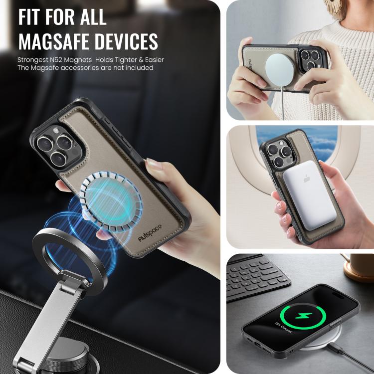 For iPhone 15 Pro Max AutSpace A13 MagSafe Magnetic RFID Flip Card Bag Phone Case(Grey) - iPhone 15 Pro Max Cases by AutSpace | Online Shopping UK | buy2fix