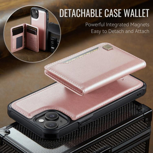 For iPhone 15 AutSpace A13 MagSafe Magnetic RFID Flip Card Bag Phone Case(Rose Gold) - iPhone 15 Cases by AutSpace | Online Shopping UK | buy2fix