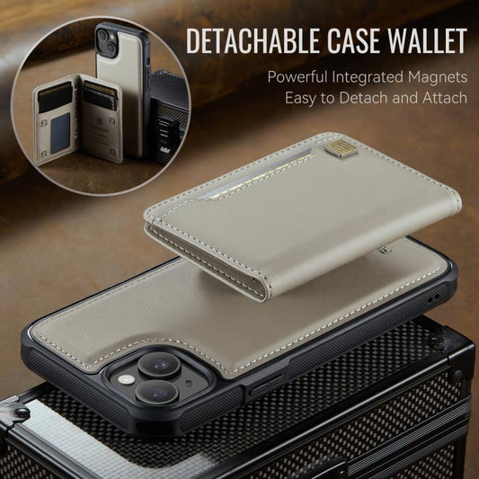 For iPhone 15 AutSpace A13 MagSafe Magnetic RFID Flip Card Bag Phone Case(Grey) - iPhone 15 Cases by AutSpace | Online Shopping UK | buy2fix