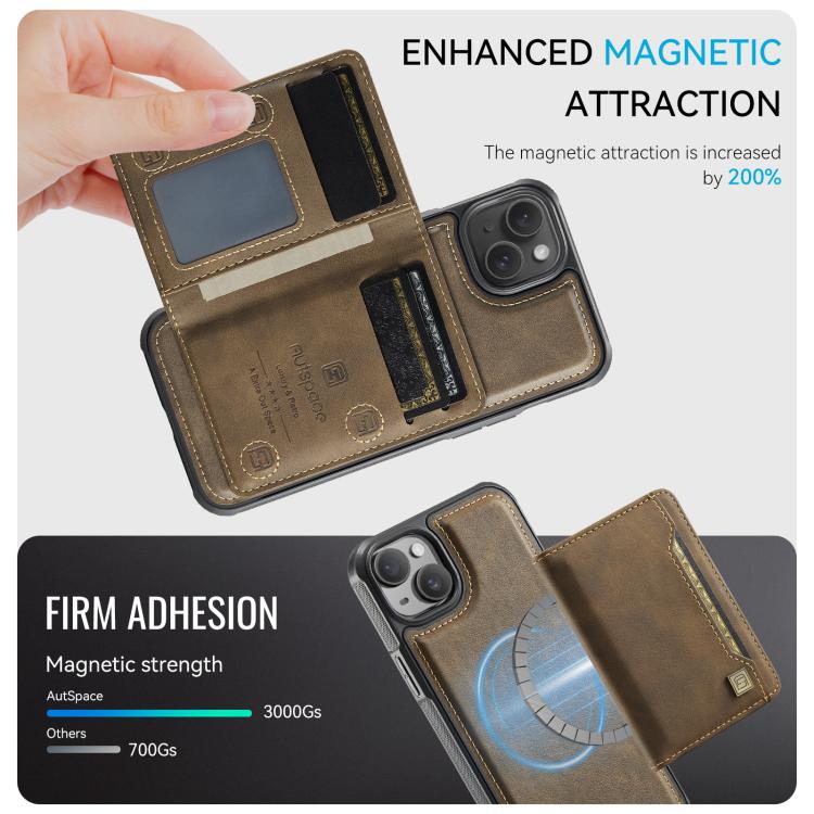 For iPhone 14 Plus AutSpace A13 MagSafe Magnetic RFID Flip Card Bag Phone Case(Coffee) - iPhone 14 Plus Cases by AutSpace | Online Shopping UK | buy2fix