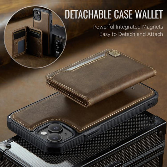 For iPhone 14 AutSpace A13 MagSafe Magnetic RFID Flip Card Bag Phone Case(Coffee) - iPhone 14 Cases by AutSpace | Online Shopping UK | buy2fix